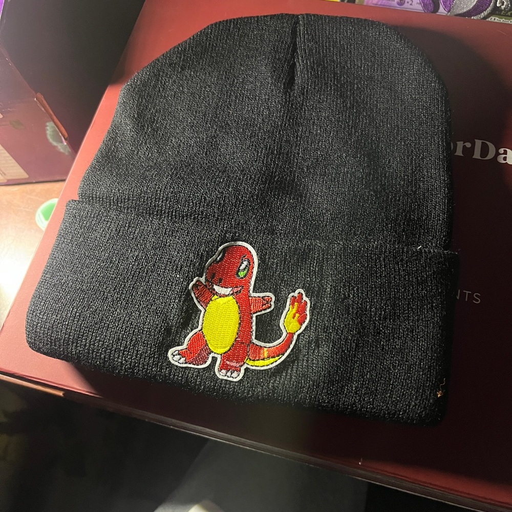 Black Beanie with Charmander Embroidery Patch